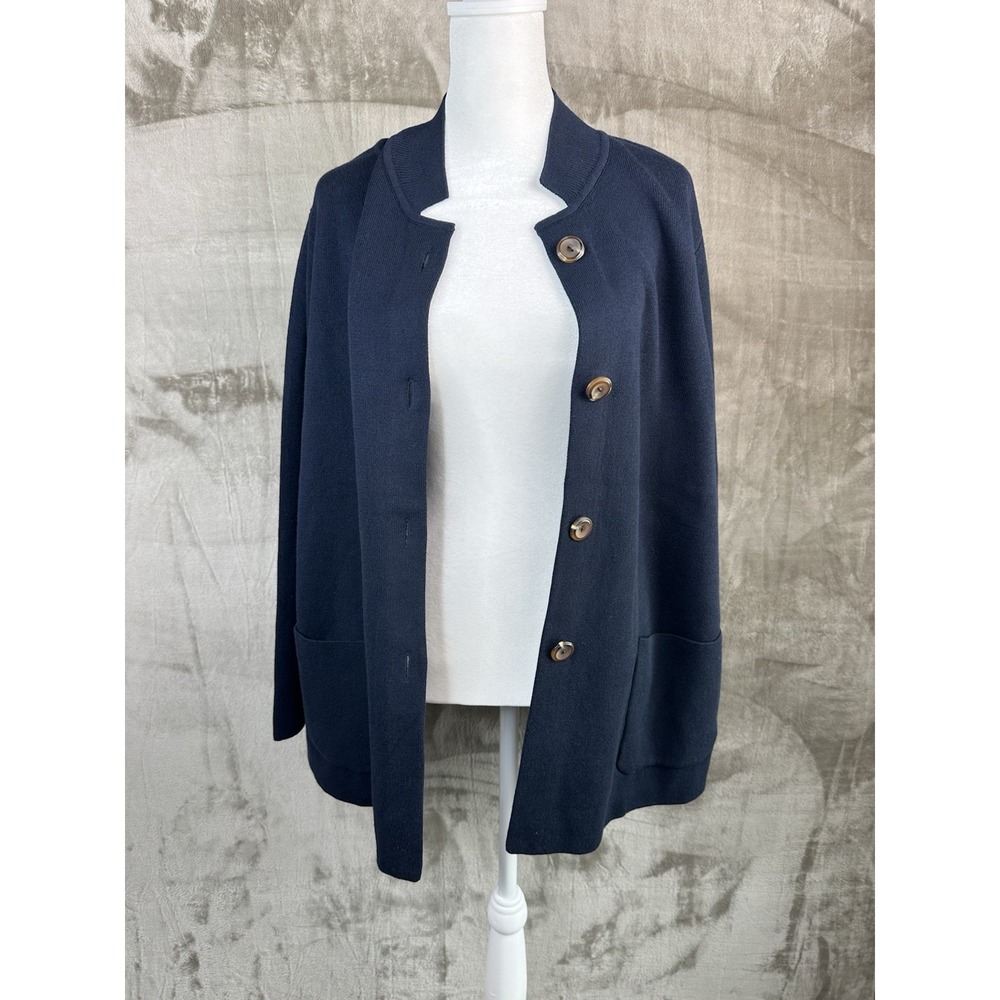 J. Jill Womens XL Navy Knit Cardigan Tortoiseshell Buttons Pockets Sweater